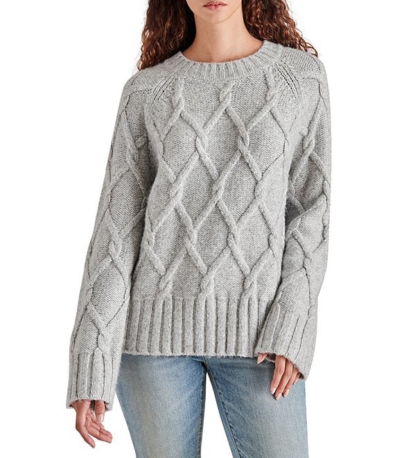 Steve Madden Micah Chunky Cable Knit Crew Neck Long Sleeve Sweater ...