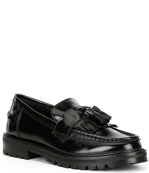 Color:Black - Image 1 - Minka Patent Leather Tassel Lug Sole Platform Loafers