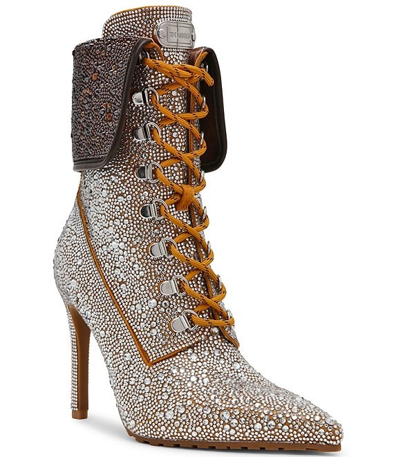 Steve Madden Morals Rhinestone Lace Up Stiletto Ankle Booties