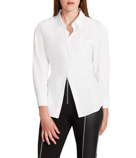 Color:White - Image 1 - Nadia Notched Collar Button Front Shirt