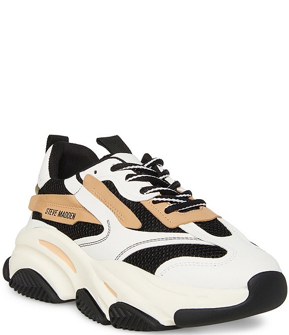 Color:Black/Tan - Image 1 - Possession Chunky Lace-Up Sneakers