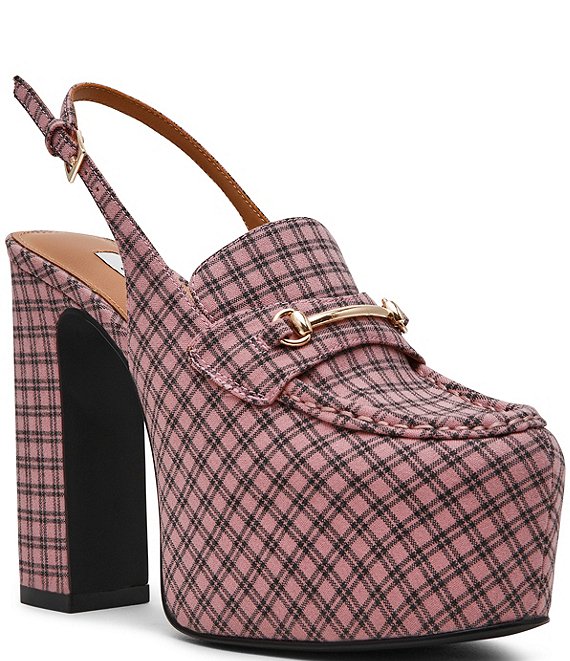 Steve Madden Quinn Plaid Print Slingback Platform Pumps