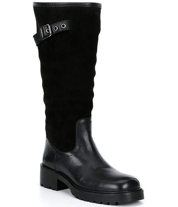 Steve Madden Ramble Leather and Suede Square Toe Riding Boots