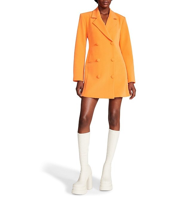 Color:Bright Orange - Image 1 - Reagan Double Breasted Back Cut-Out Mini Blazer Tuxedo Dress