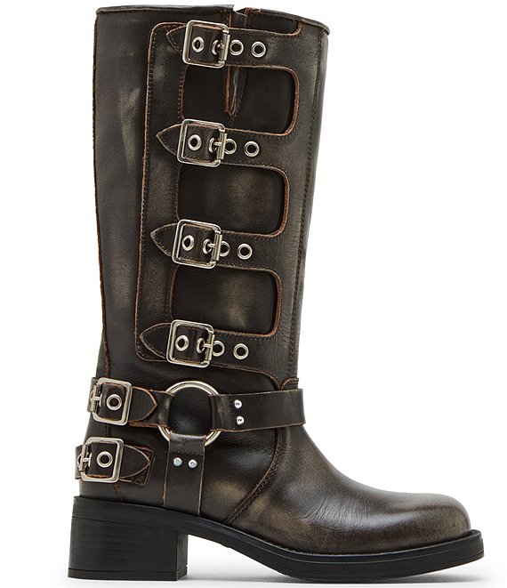 Steve Madden Rocky Distressed Leather Buckle Hardware Tall Moto