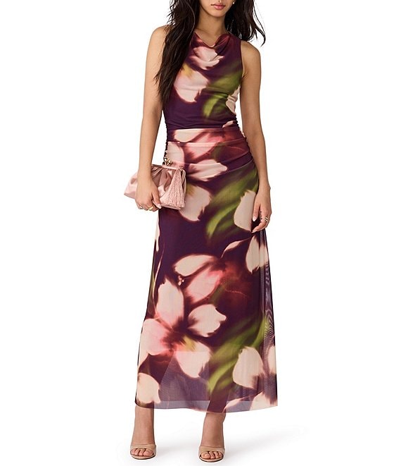 Steve Madden Rylen Floral Mesh High Neck Sleeveless Maxi Dress