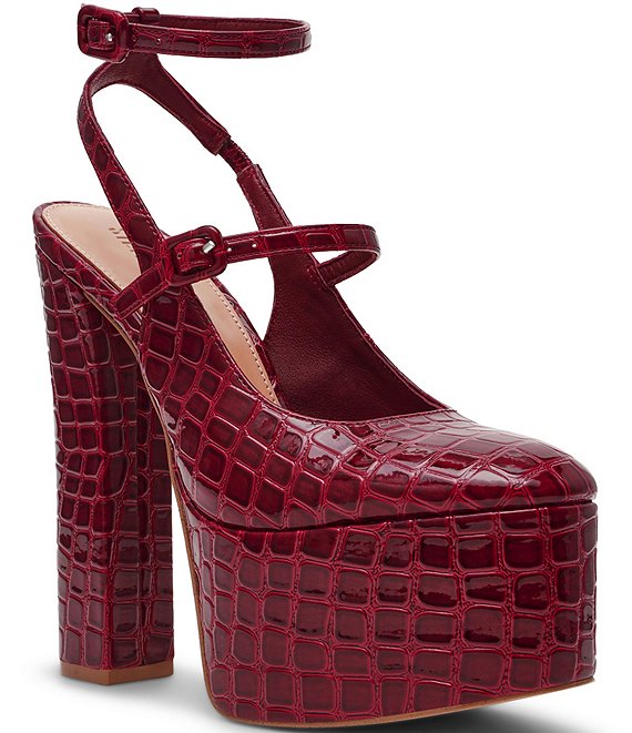 Steve Madden Scotlyn Croco Embossed Strappy Mary Jane Platform Pumps