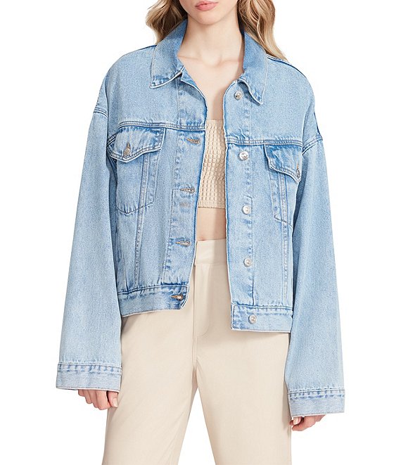 Steve Madden Sienna Point Collar Long Sleeve Button Front Denim Jacket ...