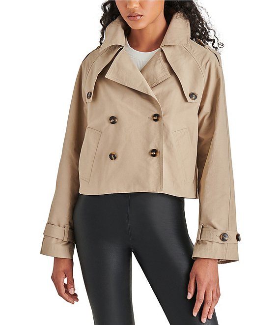 Steve Madden Sirus Cropped Double-Breasted Trench Jacket | Dillard's