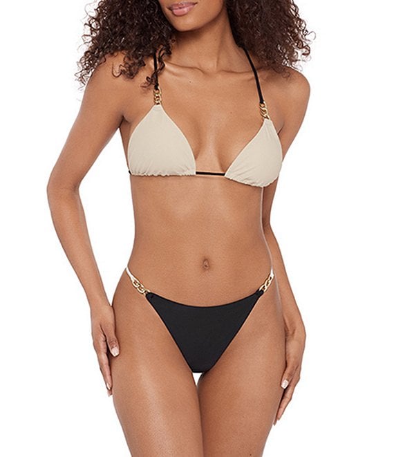 Steve Madden Sleek N Chic String Triangle Swim Top & Strap Side Hipster Swim Bottom