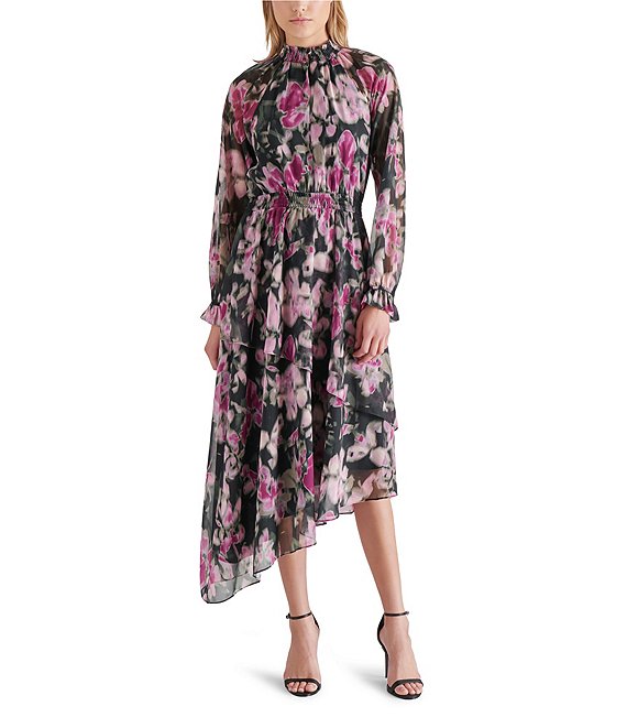 Steve Madden Starla Chiffon Floral Print Mock Neck Long Sleeve Midi Dress |  Dillard's