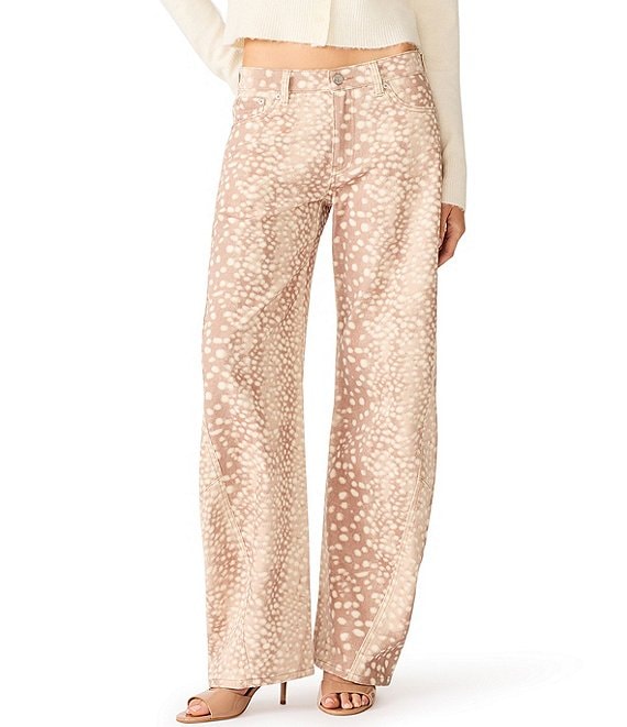 Steve Madden The Bleecker Bambi Spot Printed Low Rise Slim Barrel Leg Denim Jeans