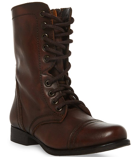 Steve Madden Troopa Military Inspired Zipper Lace Up Leather Combat Boots