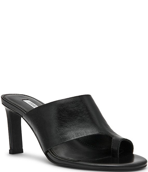 Steve Madden Valentin Glazed Leather Toe Loop Dress Slide Sandals