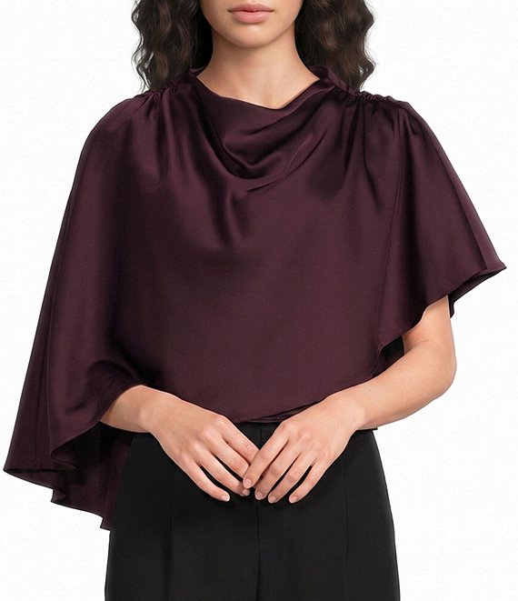 Steve Madden Valery Satin Cowl Neck Asymmetrical Flowy Cape Top