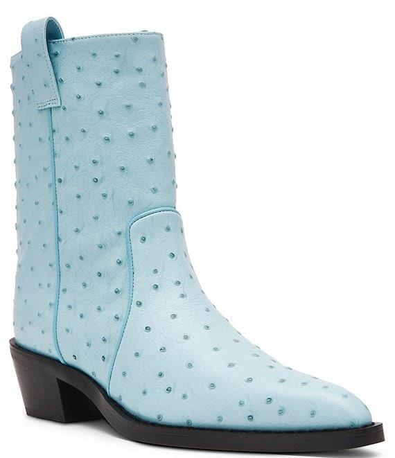 Steve Madden Vinny Leather Ostrich Embossed Pointed Toe Ankle Boots