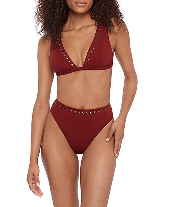 Steve Madden What a Stud Tall Triangle Swim Top & High Leg High Waist Bottom