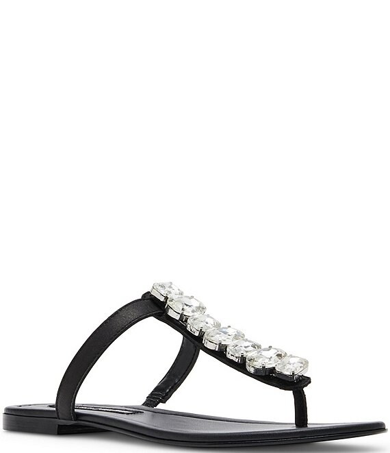 Steve Madden x Jessica Rich Gemma Leather Jewel Embellished Thong ...