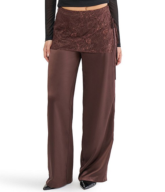 Stevie by Steve Madden Lace Wrap Satin Wide Leg Pants