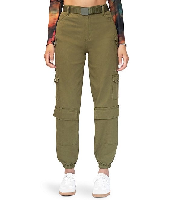 Khaki jogger pants with belt loops on sale