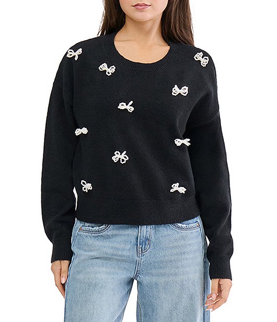 Stevie by Steve Madden Pearl Bow Embellished Pullover Sweater