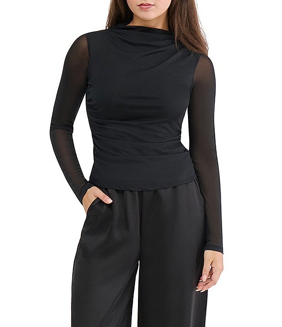 Stevie by Steve Madden Pleated Mock Neck Long Sleeve Top