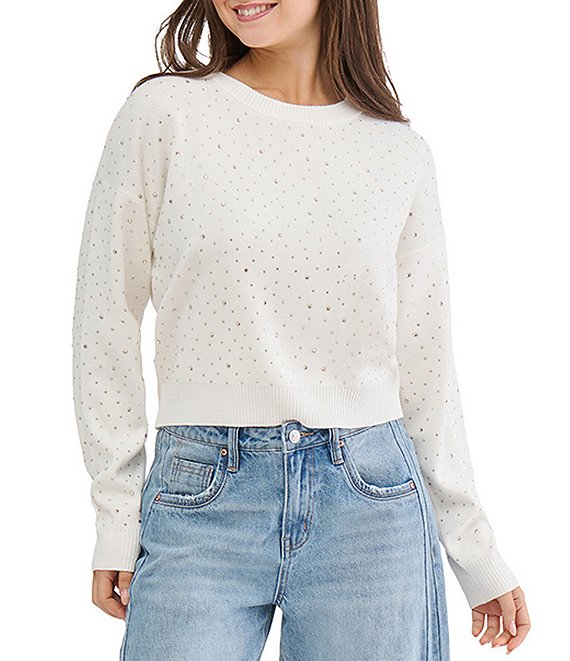 Stevie By Steve Madden Rhinestone Studded Crewneck Sweater