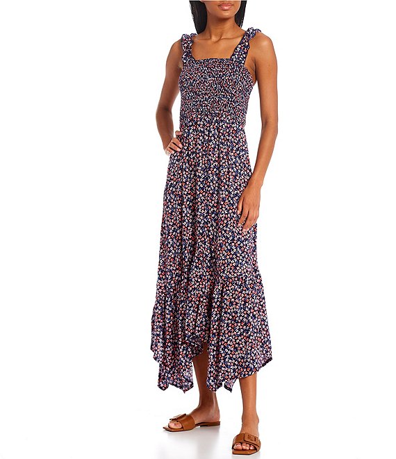 Stilletto's Floral Print Asymmetrical Hem Midi Dress | Dillard's