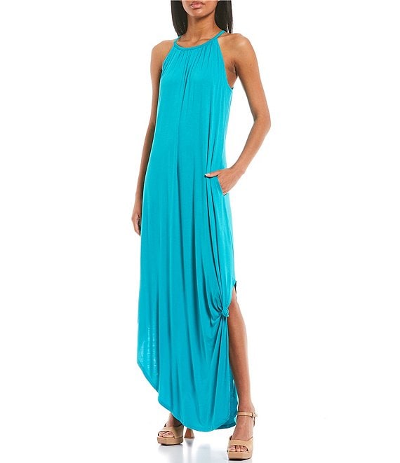 Color:Ceramic - Image 1 - High Neck Knit Maxi Dress