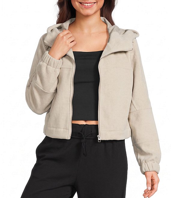Stoosh Faux Wool Hooded Cropped Bomber Jacket