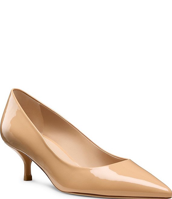 Stuart Weitzman Stuart Power 50 Patent Leather Pointed Toe Kitten Heel Pumps