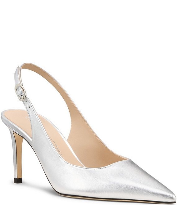 Stuart Weitzman Stuart Power 75 Metallic Leather Slingback Pointed Toe Pumps