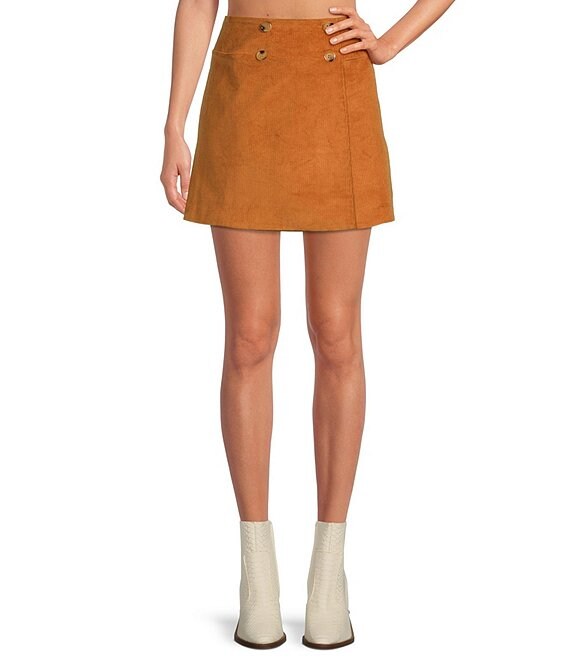 Sugarlips Corduroy High Waisted A-Line Button Front Mini Skirt | Dillard's