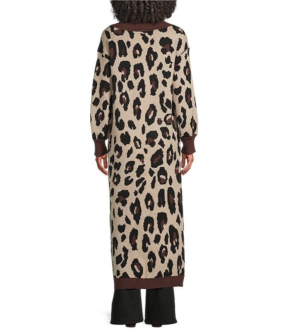 Sugarlips Leopard Printed Collared Long Sleeve Open Front Duster