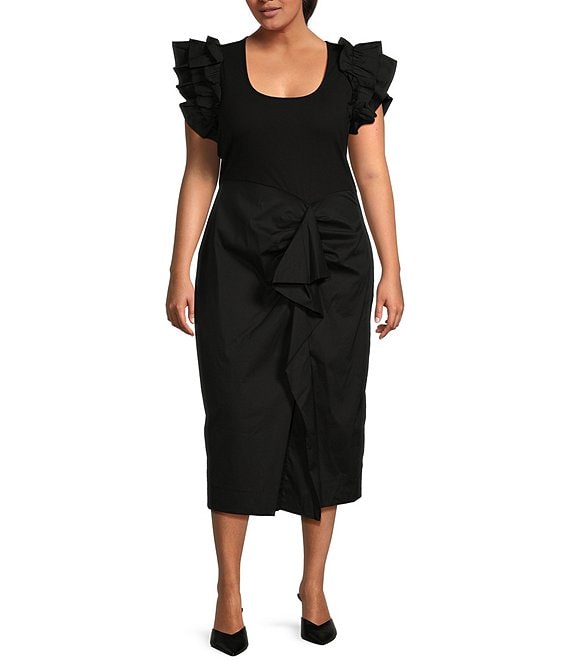 Sugarlips Plus Ruffle Sleeve Ruched Midi Dress | Dillard's