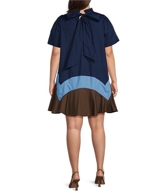 Sugarlips Plus Size Balsy Color Block Ruffle Mock Neck Short