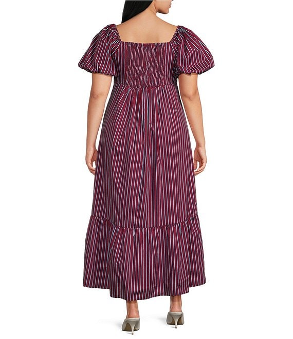 Sugarlips Plus Size Xena Striped Square Neck Short Puff Sleeve A