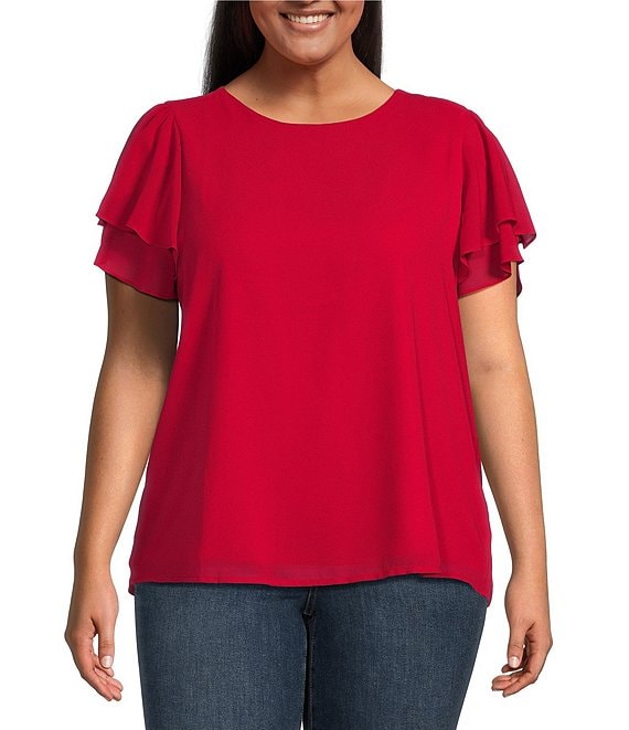 Sugarlips Plus Size Round Neck Tulip Sleeve Chiffon Blouse | Dillard's