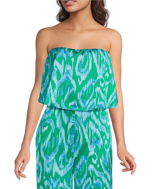 Sugarlips Strapless Abstract Wane Printed Strapless Coordinating Satin Top