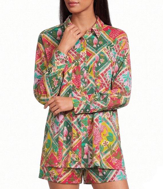 Sugarlips Tropical Printed Collared Long Sleeve Button Down Coordinating Shirt