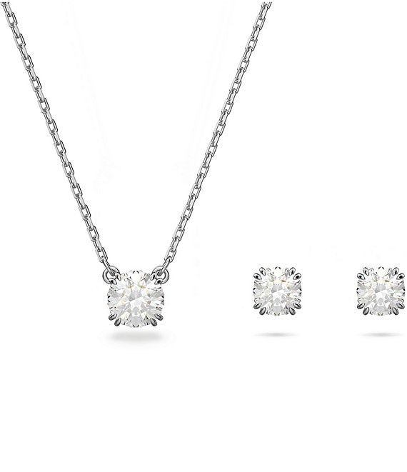 Believe by Brilliance Fine Silver Plated Clear Crystal Pendant & Earring Set,  18