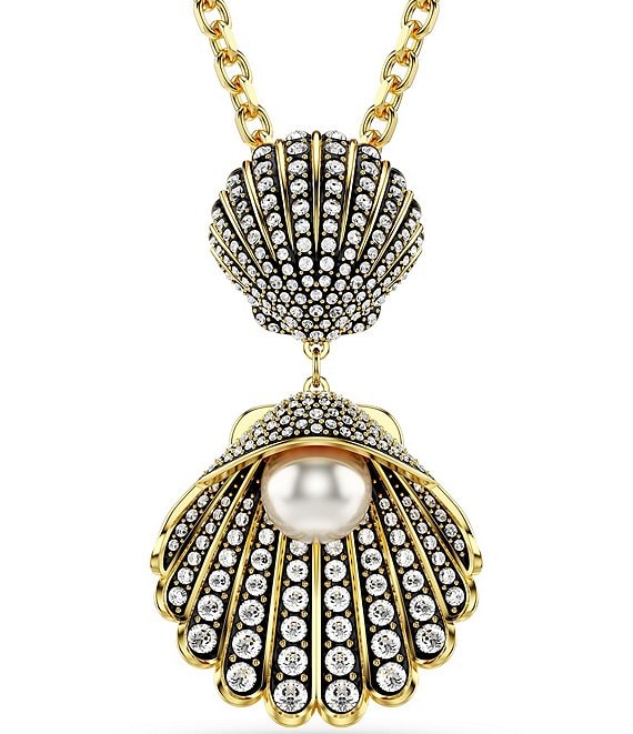 Swarovski popular Shell Gold Tone And Crystal Necklace New