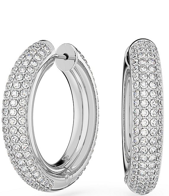 Silver Cubic Zirconia Pavé Huggie Hoop Earrings | Classy Women Collection