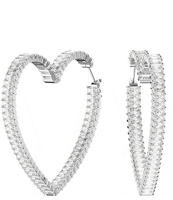 Color:Silver - Image 1 - Matrix Large Heart Hoop Earrings