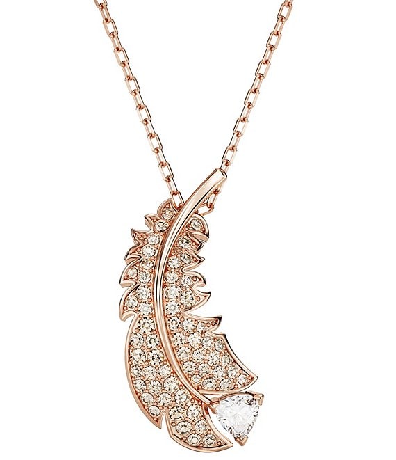 Necklace bird feather Swarovski crystal - Silver 925