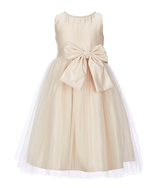 Sweet Kids Little Girls 4-6 Pearl-Trim Satin/Tulle A-Line Dress | Dillard's