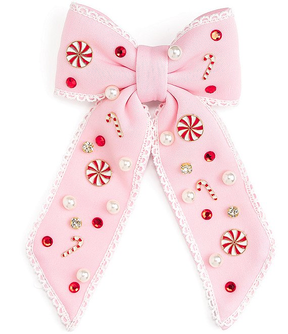 Sweet Wink Candy Cane Gemstone Bow Accented Hair Clip