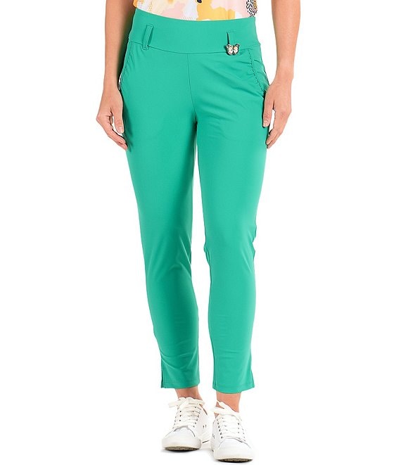 Color:Turquoise - Image 1 - Flutter Collection Linda Cropped Slim Pants