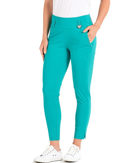 Color:Turquoise - Image 1 - Love Collection Linda Cropped Slim Pants