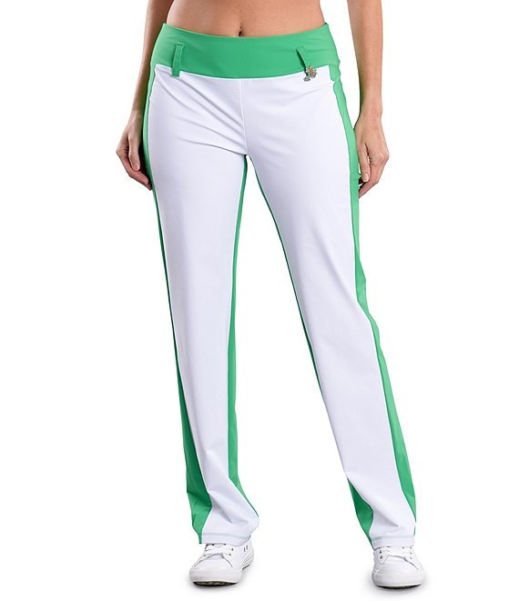 Color:White/Green - Image 1 - Rain Forest Collection Marcia Color Block Straight Leg Pants